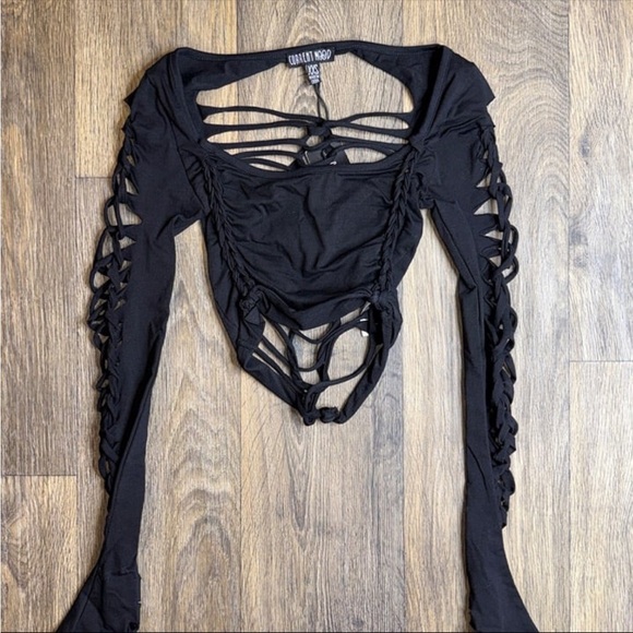 Split Weave Braided Black Long Sleeve Top - Picture 1 of 2